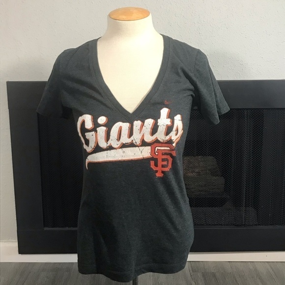 Nike Gray V-Neck San Fransisco Giants Baseball Slim Fit T-Shirt size M - Picture 1 of 8